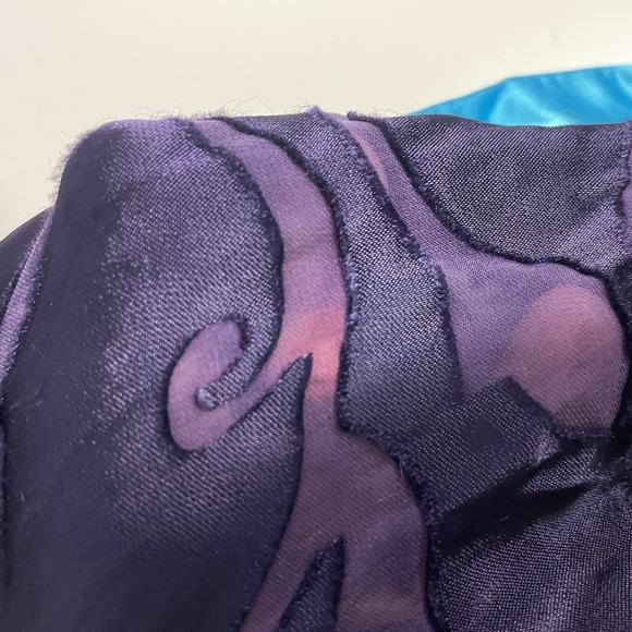 Mary Green Women's One Size Purple Silk Blend Robe With Blue Belt Vintage - Picture 7 of 7
